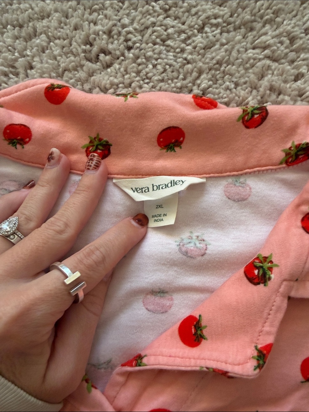 Vera Bradley Peach Pink Strawberry-Print Pajama Set with Drawstring Pants - Picture 6 of 8